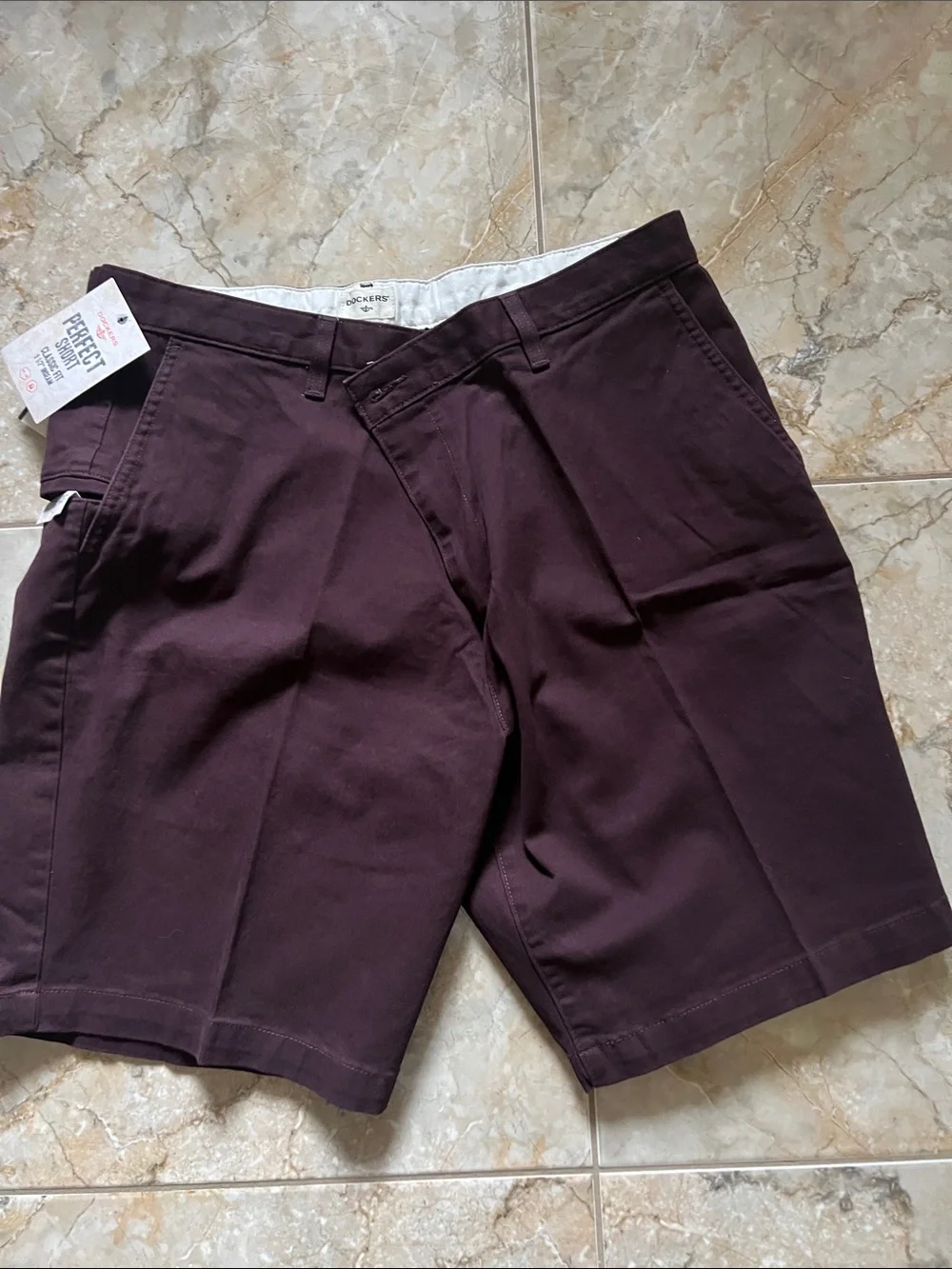 Dockers Men's Perfect Short in Deep Burgundy - Classic Fit Smart Phone Pocket